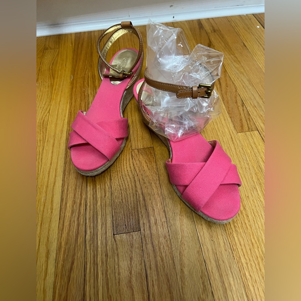 Coach Pink and Tan Heeled Sandals